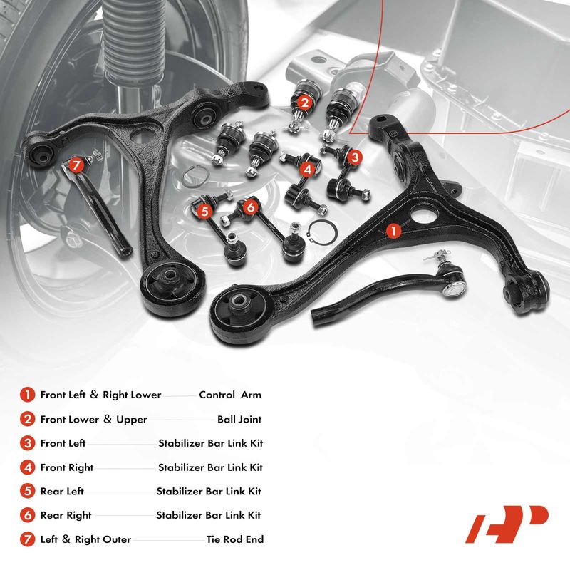 12x Control Arm & Ball Joint & Sway Bar & Tie Rod for Honda Accord 2003-2007