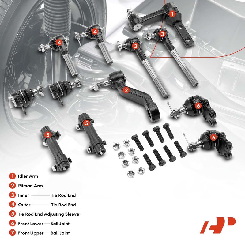 12x Front Idler Arm & Pitman Arm Tie Rod End Ball Joint for Dodge Ram 1500 00-01