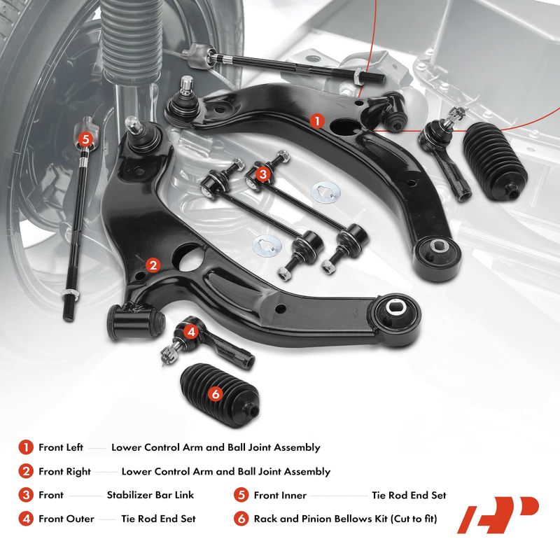 10x Control Arm with Ball Joint & Bar Link & Tie Rod End for Mazda Protege 01-03