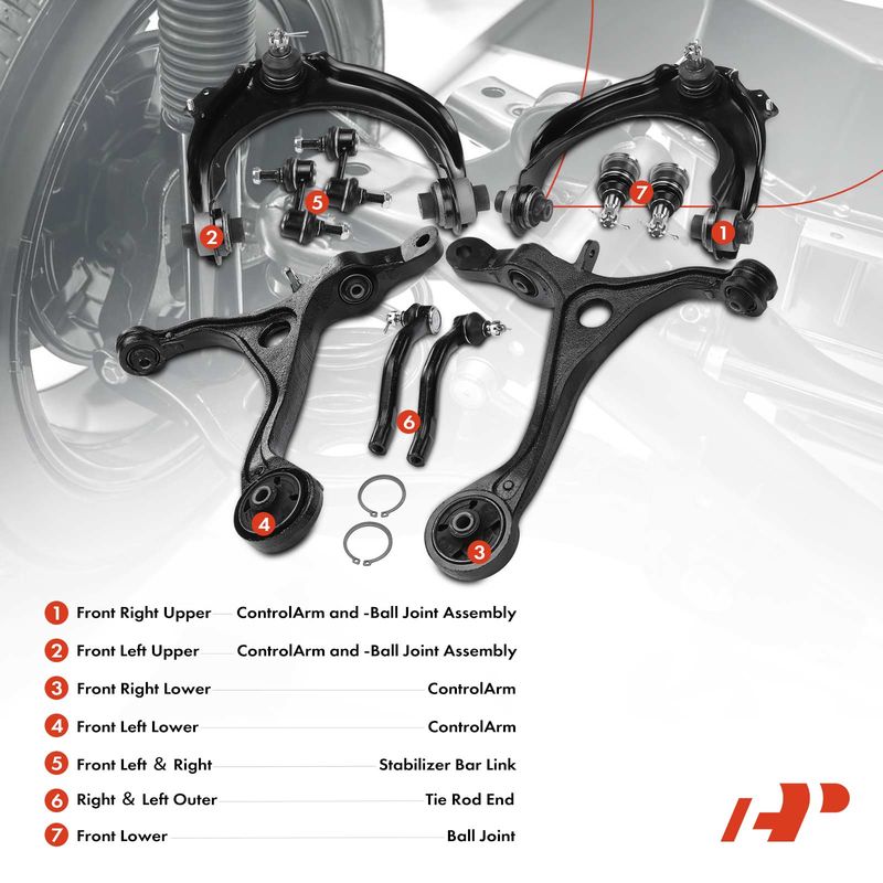 10x Control Arm & Stabilizer Bar Link & Tie Rod End & Ball Joint for Honda