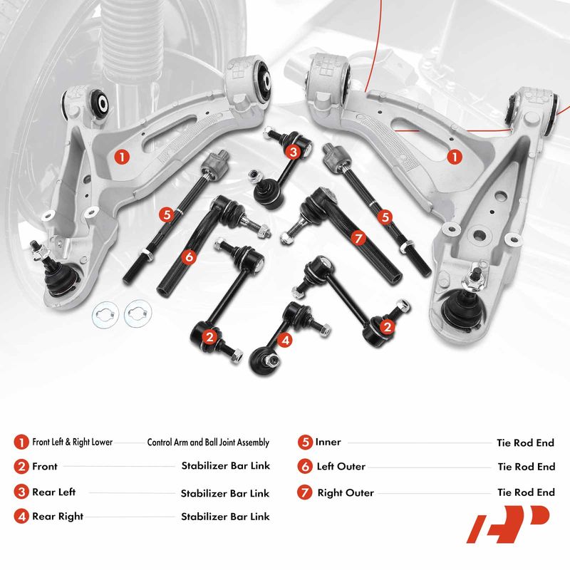 10x Control Arm with Ball Joint & Sway Bar Link & Tie Rod End for Cadillac