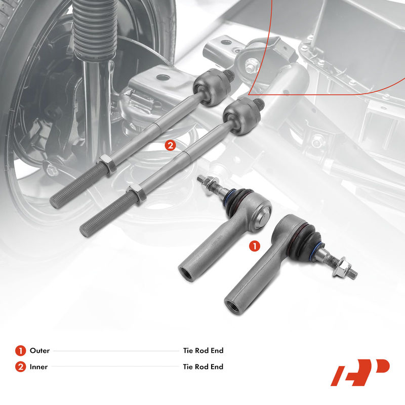 4x Inner & Outer Tie Rod End Steering Kit for Ford Mustang 2015-2019