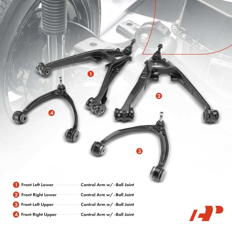 4x Front Lower & Upper Control Arm with Ball Joint for Chevrolet Silverado 1500