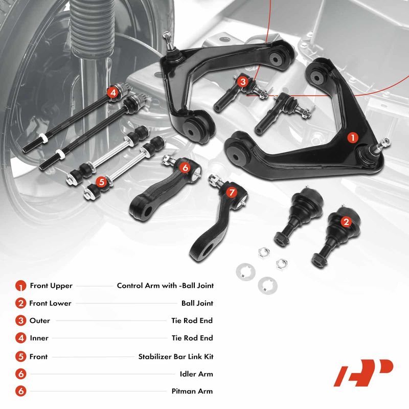 12x Front Control Arm Ball Joint Sway Bar Tie Rod for Chevy Silverado 2500 GMC