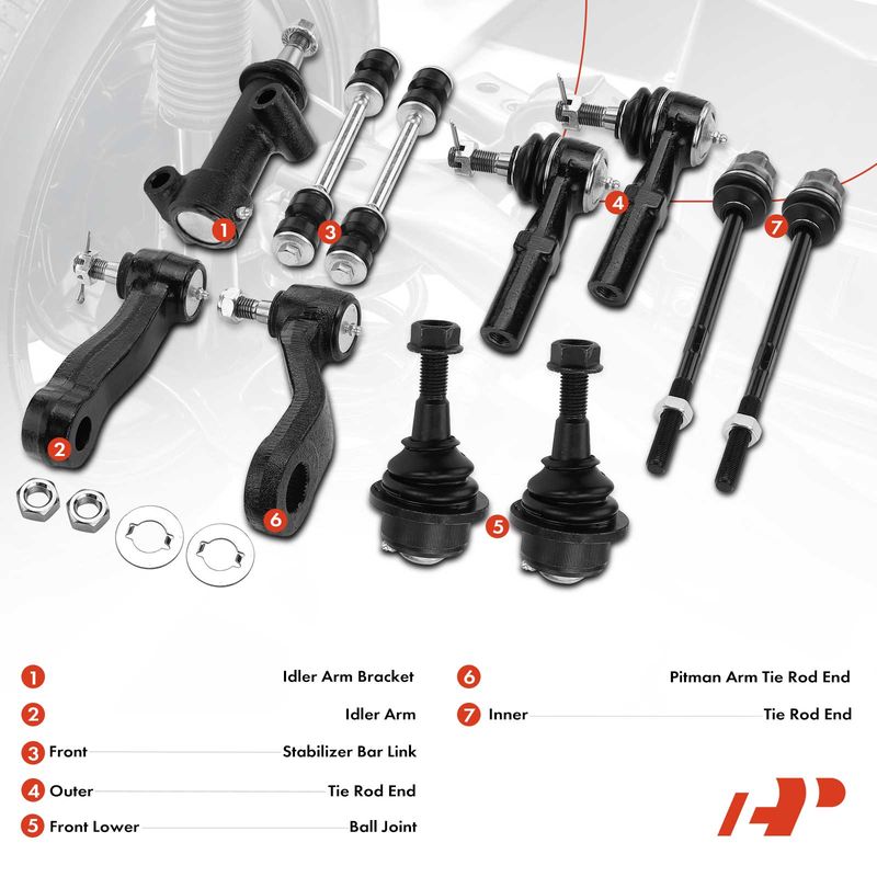 11x Stabilizer Bar End Link & Tie Rod End for Chevrolet Silverado 2500 GMC