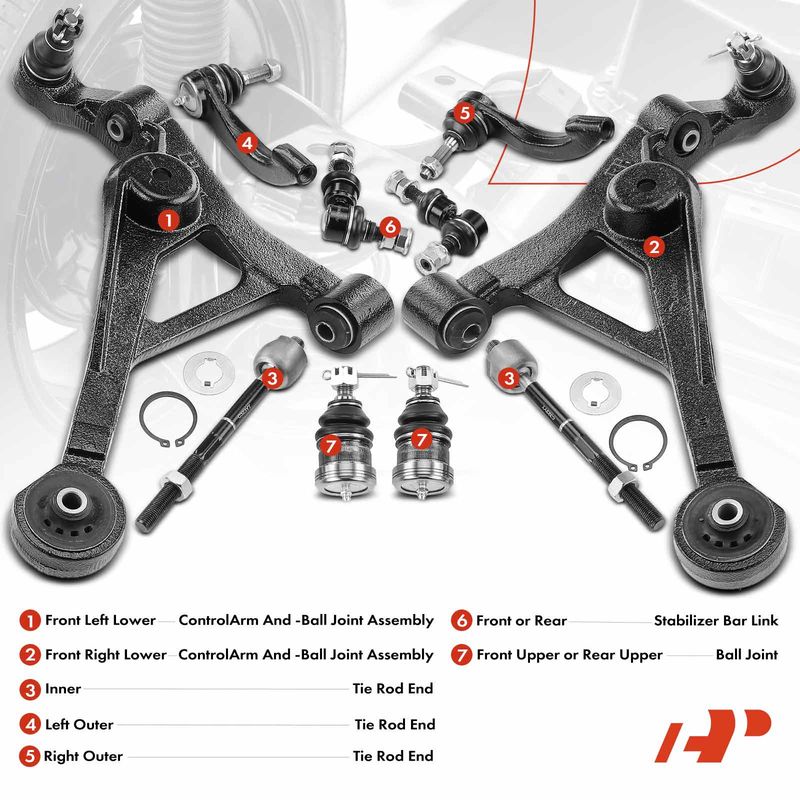 10x Control Arm with Ball Joint Tie Rod End for Chrysler Sebring Dodge Stratus