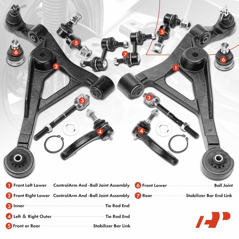 12x Control Arm with Ball Joint Tie Rod End for Chrysler Sebring Dodge Stratus