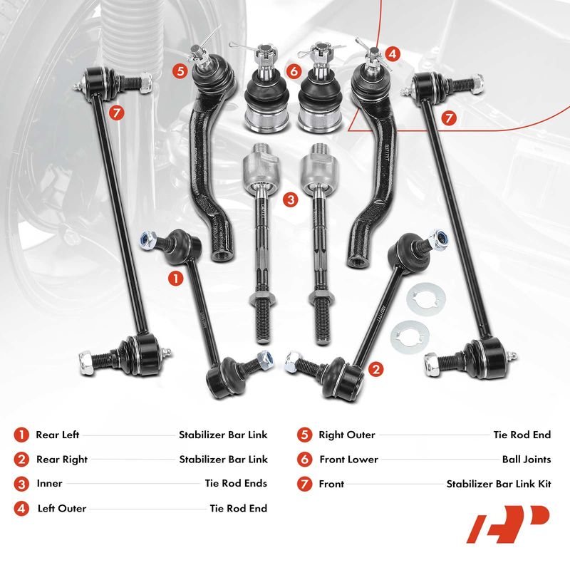10x Sway Bar Link & Ball Joint & Tie Rod for Acura MDX Honda Pilot 2006-2008
