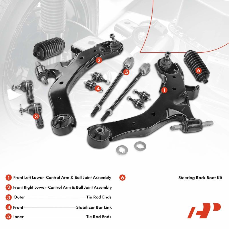 10x Control Arm & Stabilizer Bar Link &Tie Rod for Hyundai Elantra 2001-2006