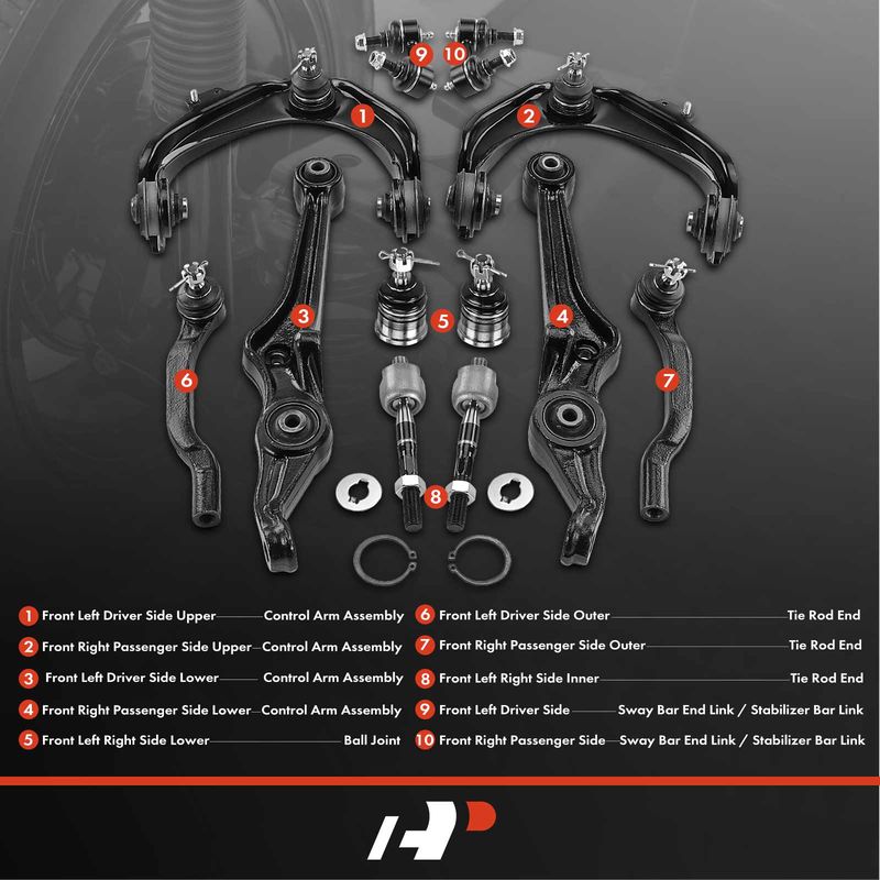 12x Control Arm with Ball Joint Sway Bar Tie Rod for Honda Accord 1998-2002