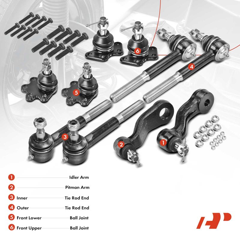10x Control Arm with Ball Joint Tie Rod End Idler & Pitman for Chevy GMC K2500