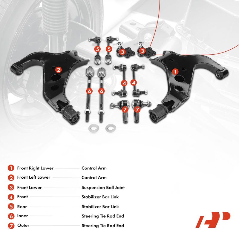 12x Control Arm with Ball Joint Sway Bar Link & Tie Rod End for INFINITI Nissan
