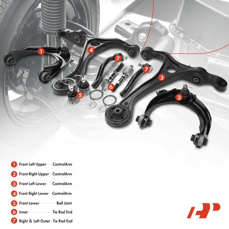 10x Control Arm with Ball Joint & Tie Rod End for Honda Accord 2003-2007 V6 3.0L
