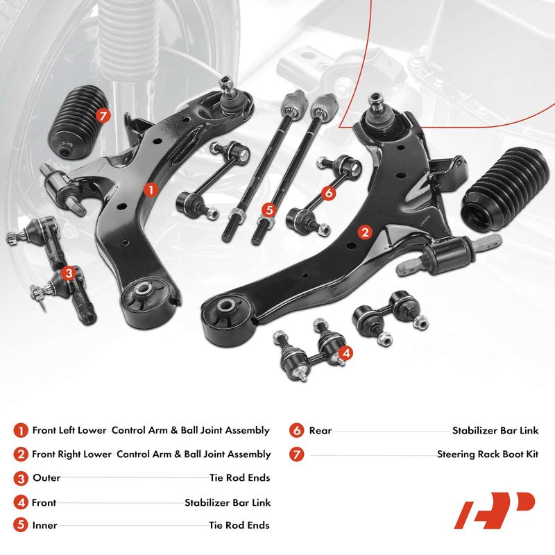 12x Control Arm & Stabilizer Bar Link & Tie Rod for Hyundai Elantra 01-06