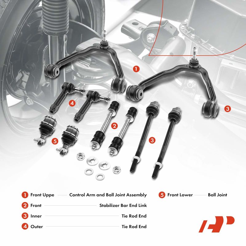 10x Front Control Arm & Ball Joints Sway Bar End Link Tie Rod End for Chevy GMC