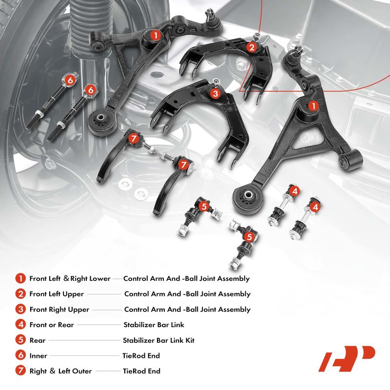 12x Control Arm with Ball Joint & Sway Bar Link & Tie Rod End for Dodge Chrysler