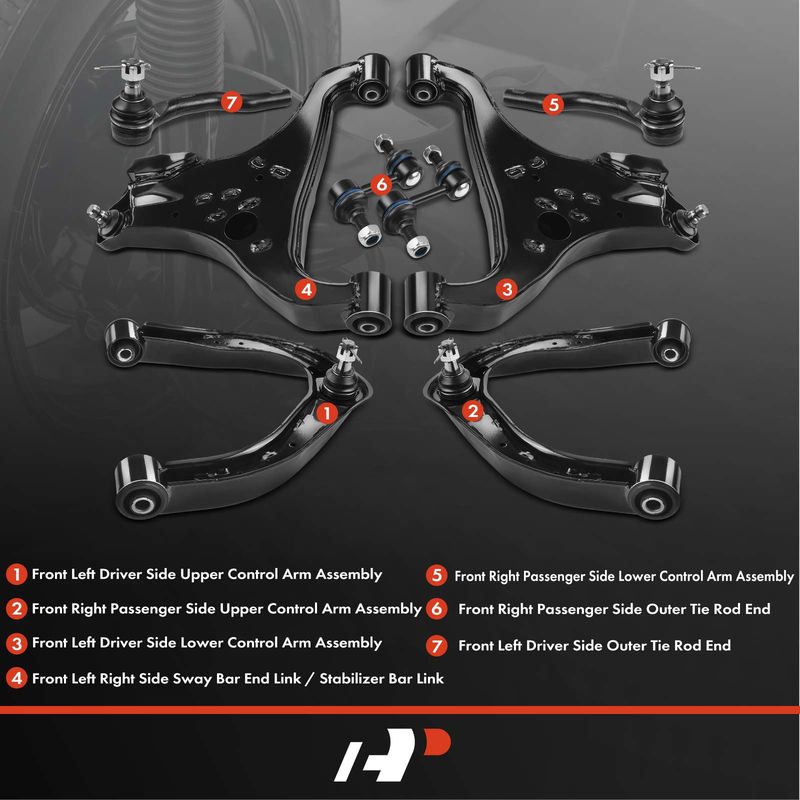 8x Front Lower & Upper Control Arm Sway Bar Tie Rod End for Nissan Infiniti