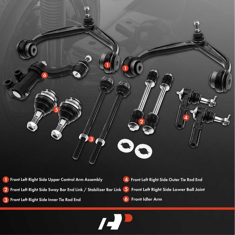 11x Front Control Arm with Ball Joint Sway Bar Link Tie Rod End for Chevy GMC