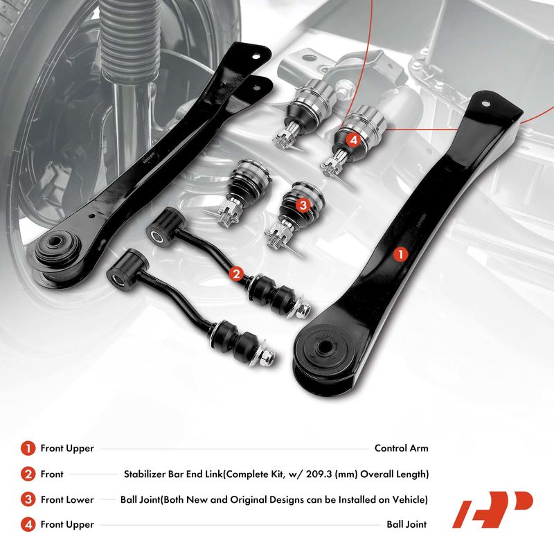 8x Front Control Arm Stabilizer Bar End Link Ball Joint for Jeep Cherokee