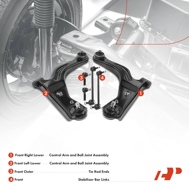 6x Front Control Arm with Ball Joint Stabilizer Bar Link Tie Rod for Ford Mazda