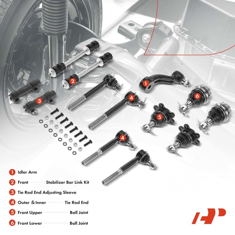 13x Front Idler Arm & Bar Link & Tie Rod End with Sleeve & Ball Joint for Chevy