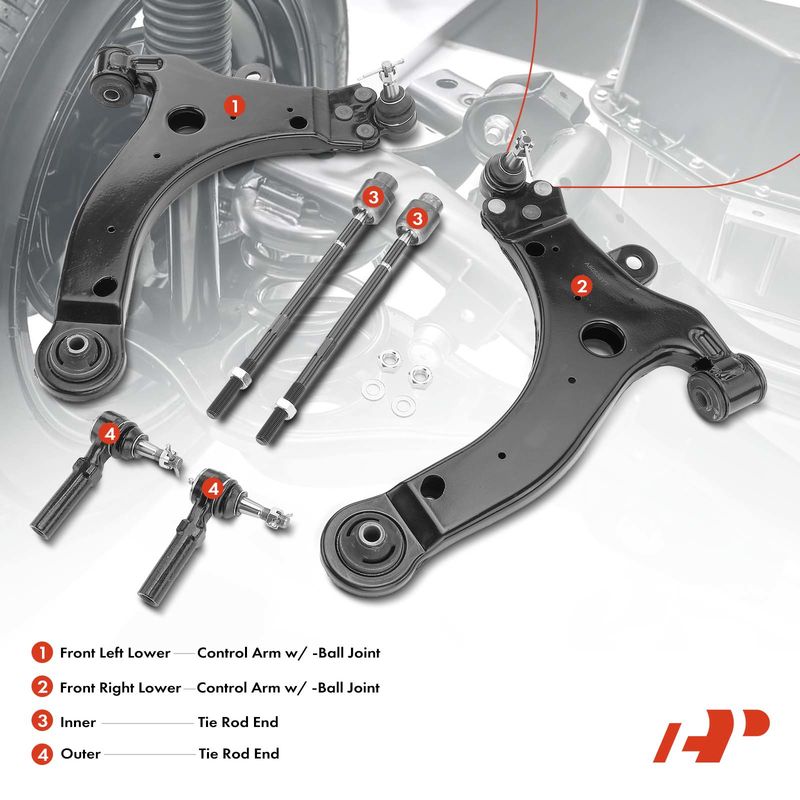 6x Front Lower Control Arm with Ball Joint Tie Rod End for Chevrolet Impala