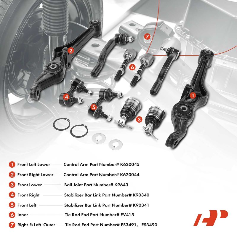10x Front Lower Control Arm Ball Joint Sway Bar Tie Rod for Honda Accord Acura
