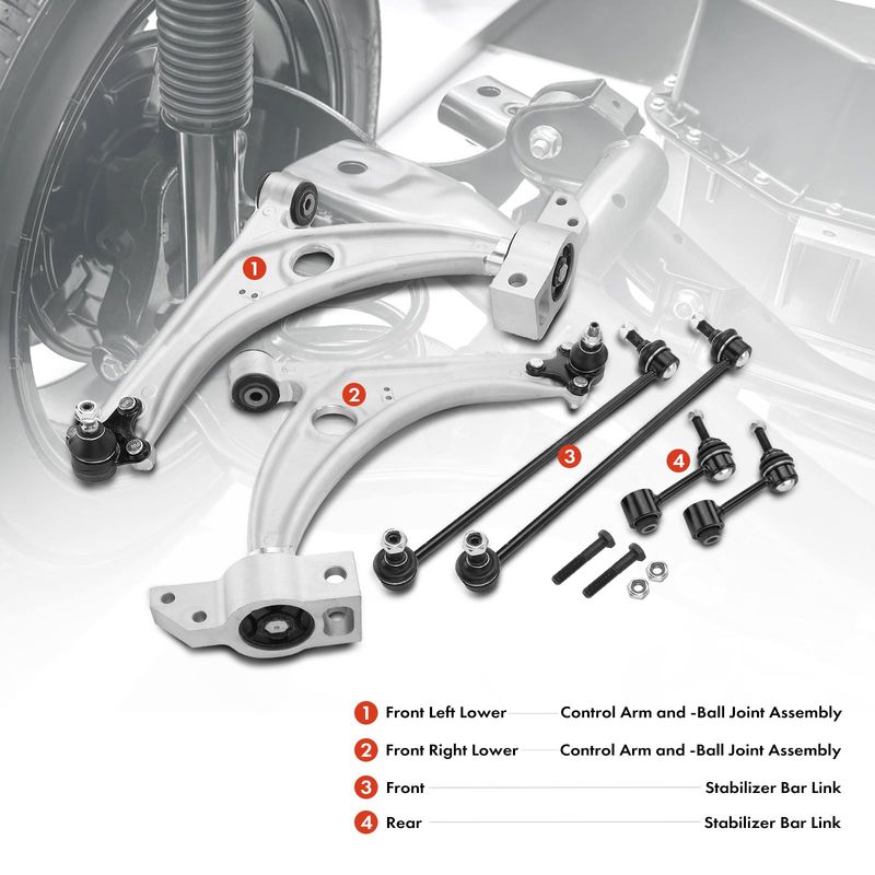 6x Front & Rear Control Arm with Ball Joint Sway Bar Link for Volkswagen CC