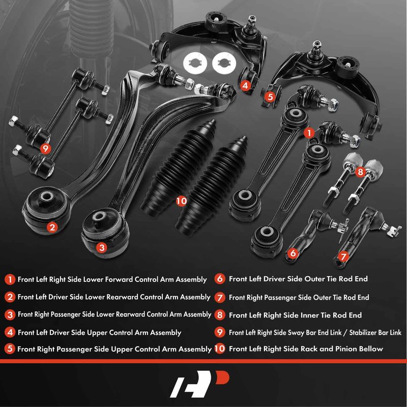 14x Front Control Arm Sway Bar Tie Rod for Ford Fusion Lincoln MKZ Mercury Milan