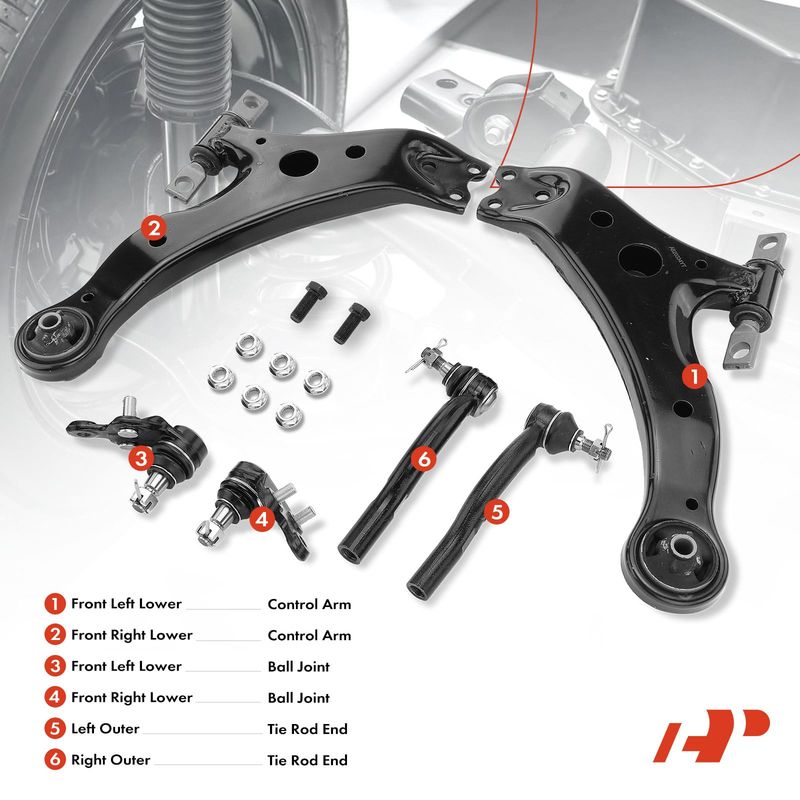 6x Front Lower Control Arm with Ball Joint Tie Rod for Toyota Camry Solara ES330