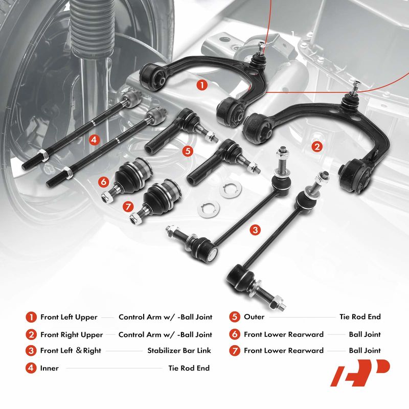 10x Front Control Arm with Ball Joint Sway Bar Tie Rod End for Chrysler 300