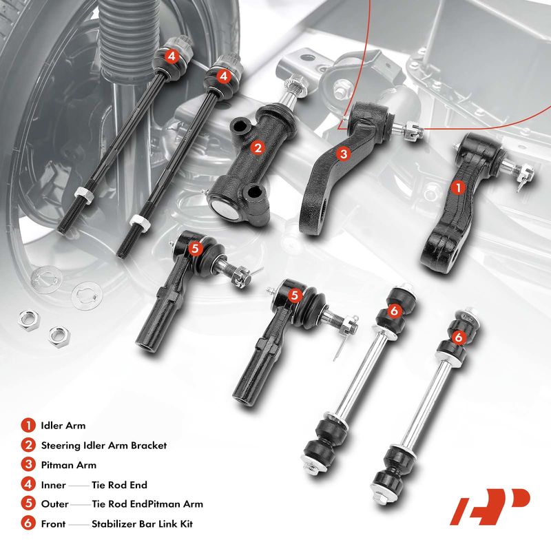 9x Front Sway Bar Link Tie Rod Idler Pitman Arm Kit for Chevy Silverado 2500 GMC