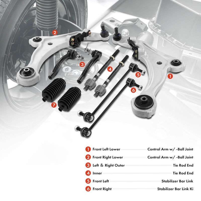 10x Front Control Arm with Ball Joint Sway Bar Tie Rod for Nissan Maxima 09-14
