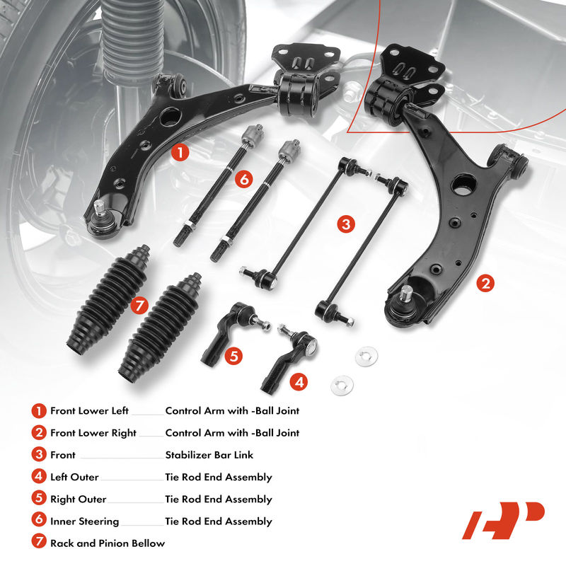 10x Front Control Arm with Ball Joint Sway Bar Tie Rod End Kit for Mazda 3 07-09