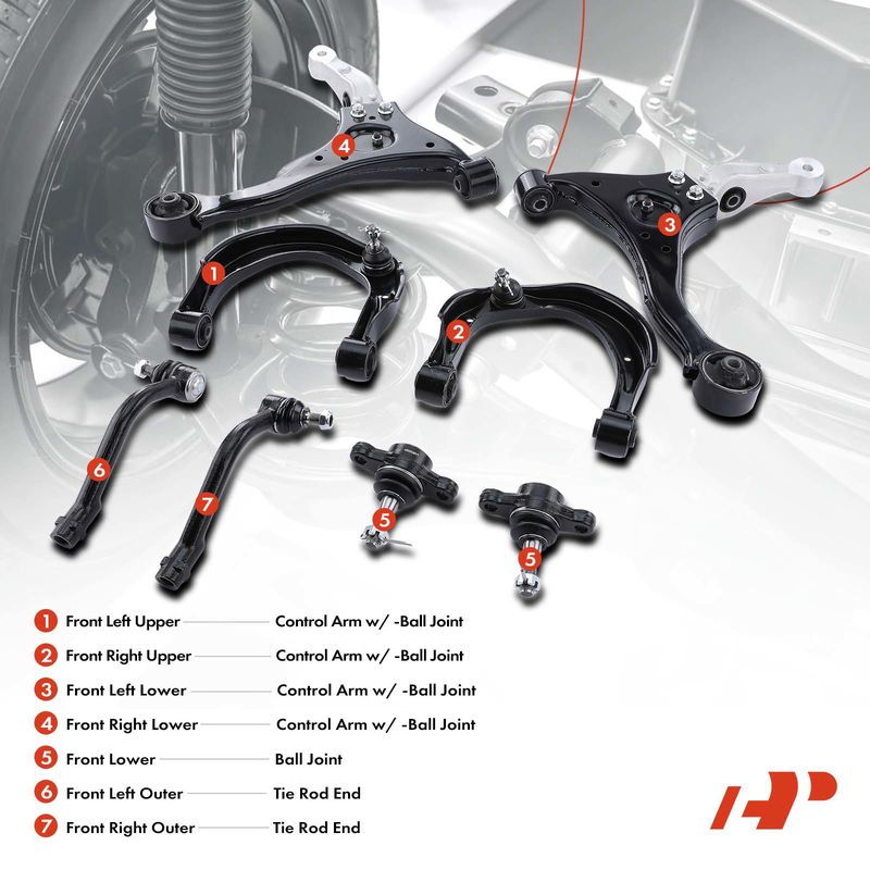 8x Front Lower & Upper Control Arm Ball Joint Tie Rod End for Hyundai Sonata