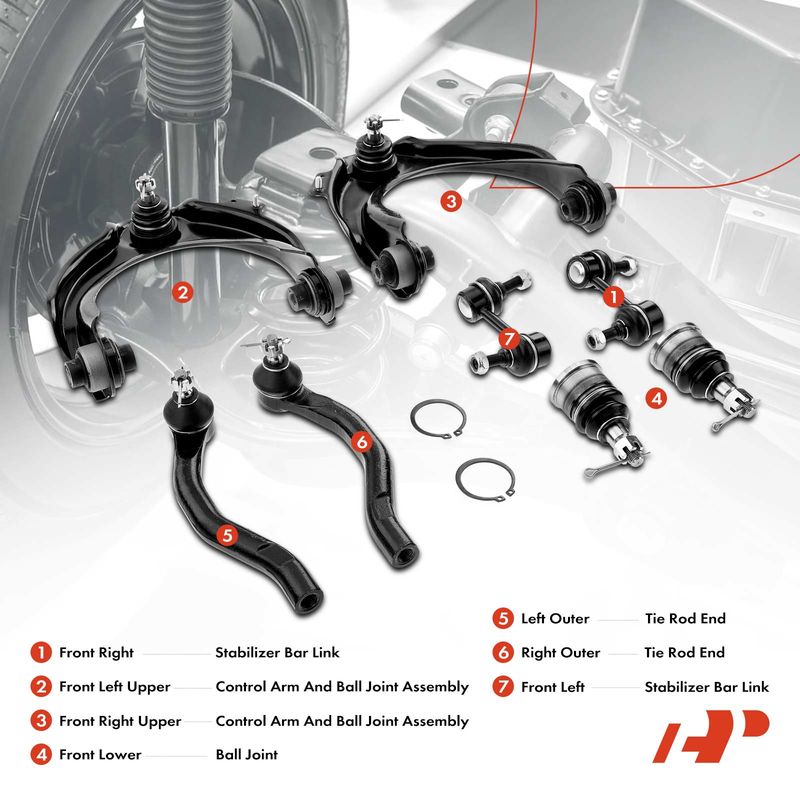 8x Front Control Arm with Ball Joint & Sway Bar Link Tie Rod End for Honda Accord