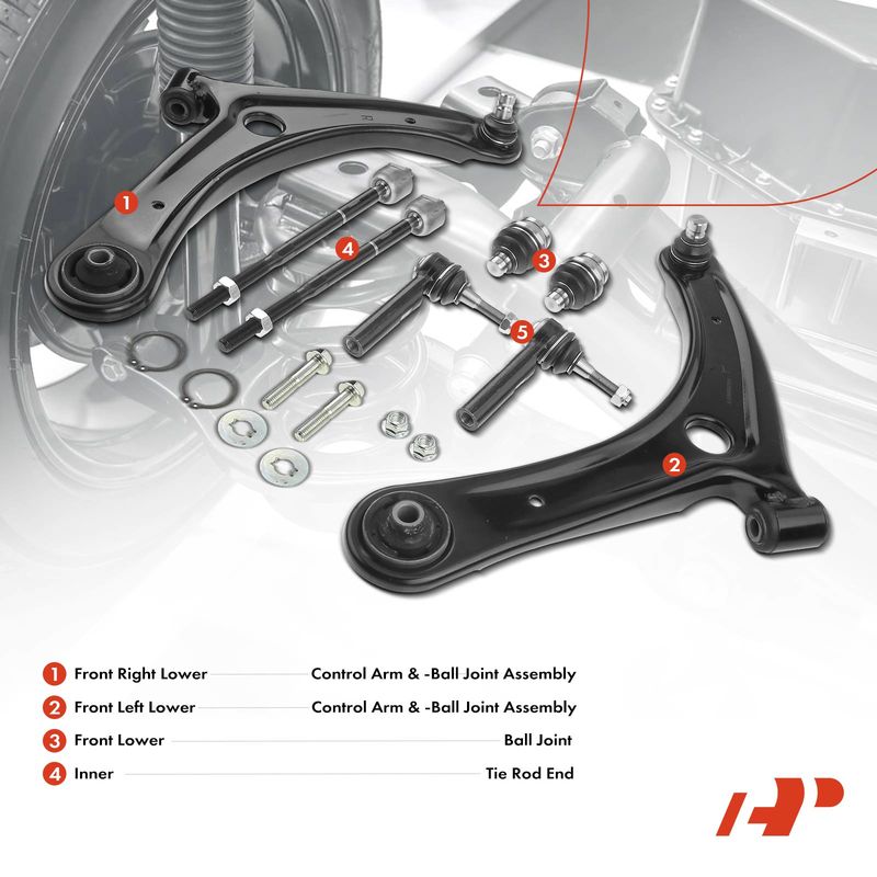 8x Front Control Arm with Ball Joint Tie Rod End for Jeep Compass Dodge Caliber
