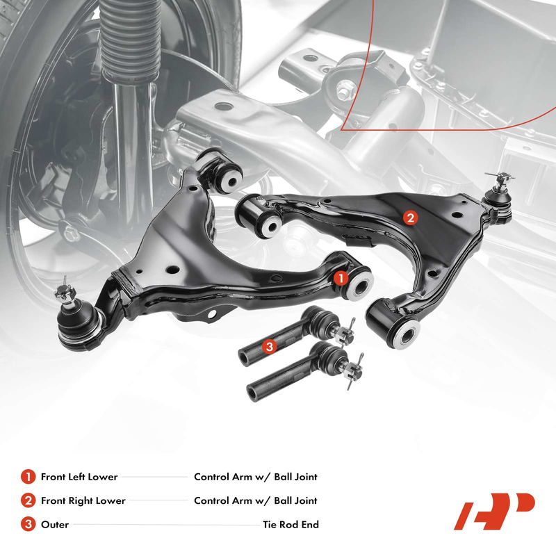 4x Front Lower Control Arm with Ball Joint Outer Tie Rod End for Lexus GX470