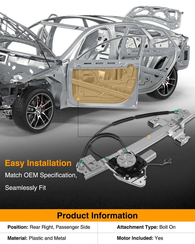 Rear Passenger Power Window Motor & Regulator Assembly for Chevy Trailblazer GMC Envoy