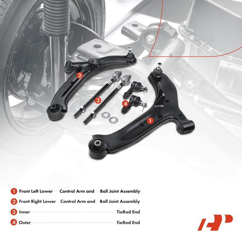 6x Front Lower Control Arm with Ball Joint & Tie Rod End for Hyundai Accent 00-05