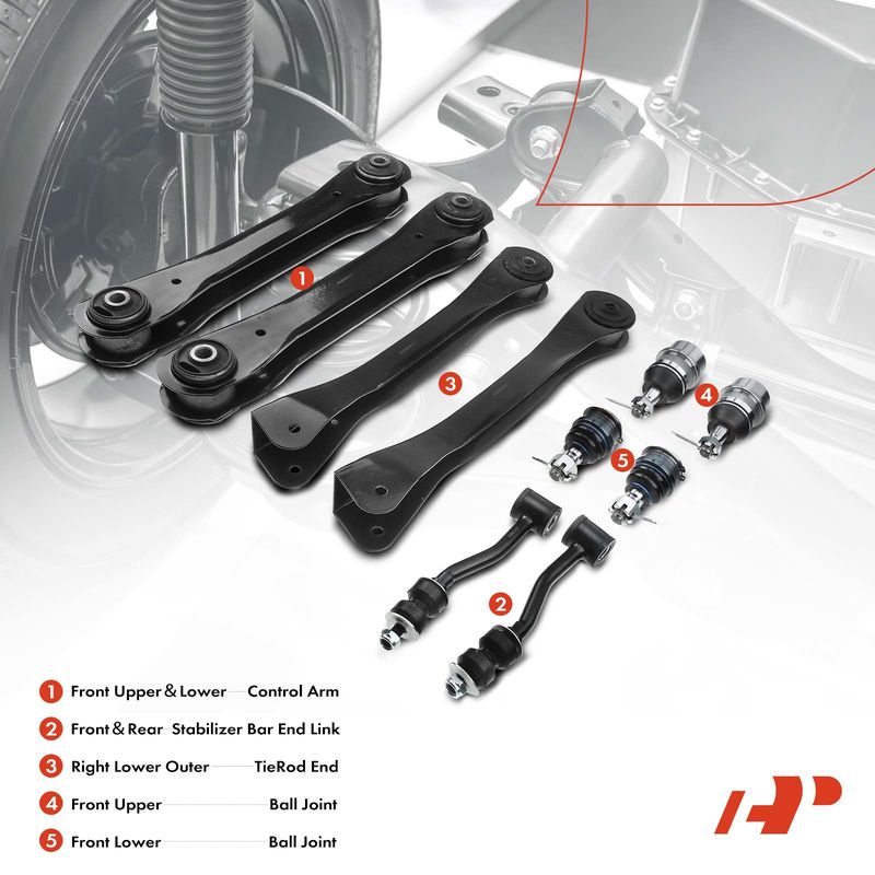10x Front Control Arm & Tie Rod End & Ball Joint for Jeep Grand Cherokee 93-95