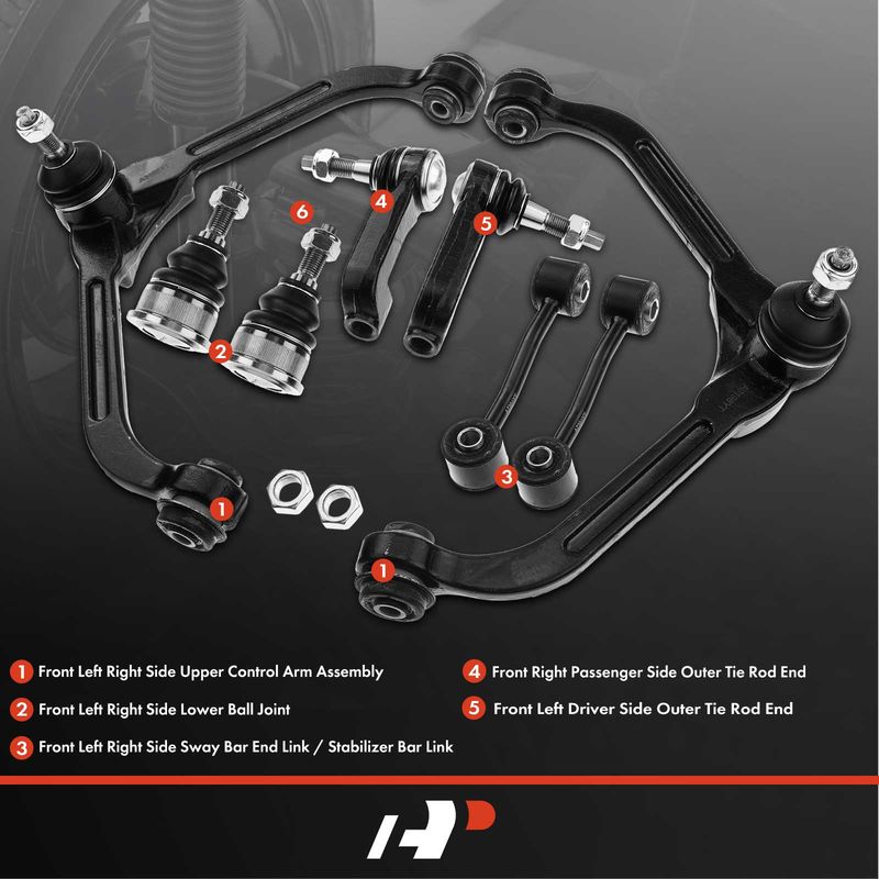 8x Front Control Arm with Ball Joint & Sway Bar Link Tie Rod End for Jeep Liberty
