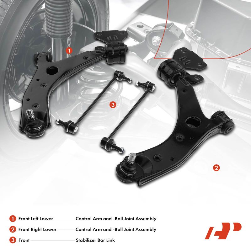 4x Front Control Arm with Ball Joint Stabilizer Bar Link for Mazda 3 07-09