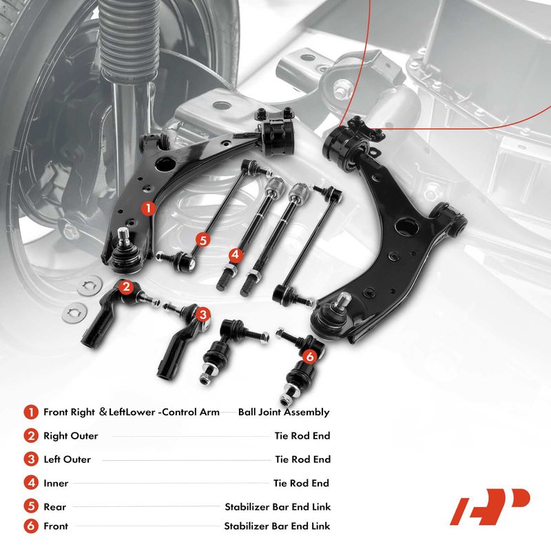 10x Front & Rear Lower Control Arm with Ball Joint & Tie Rod End for Mazda 3