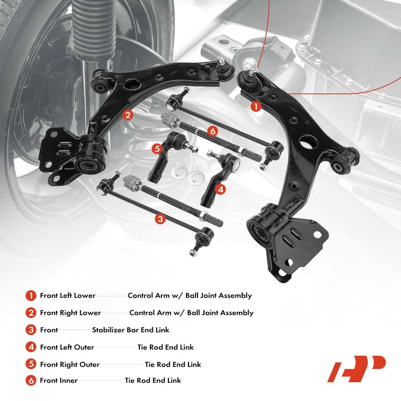 8x Front Control Arm with Ball Joint Tie Rod End for Mazda 3 2007-2009 Turbo