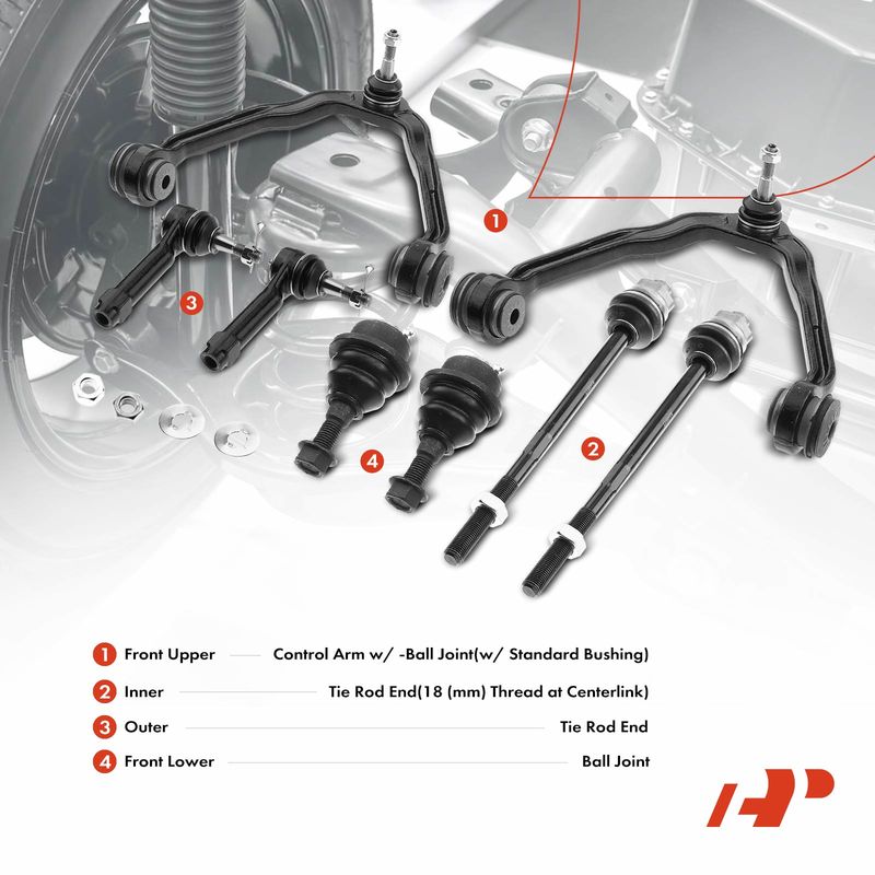 8x Front Upper Control Arm with Ball Joint Tie Rod End for Chevy Cadillac GMC