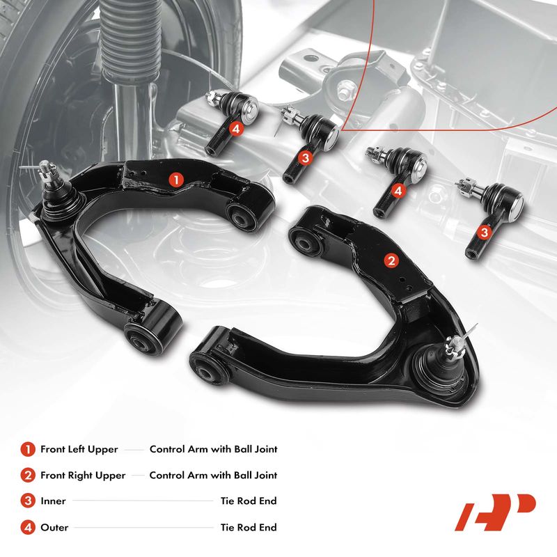 6x Front Upper Control Arm with Ball Joint Tie Rod End for Nissan Frontier Xterra