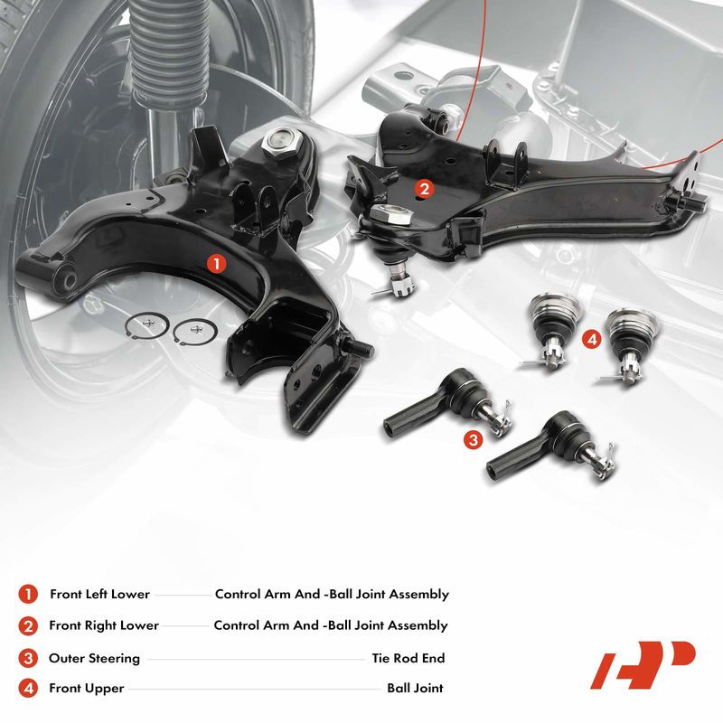 6x Front Control Arm with Ball Joint & Tie Rod End for Nissan Frontier 2000-2004