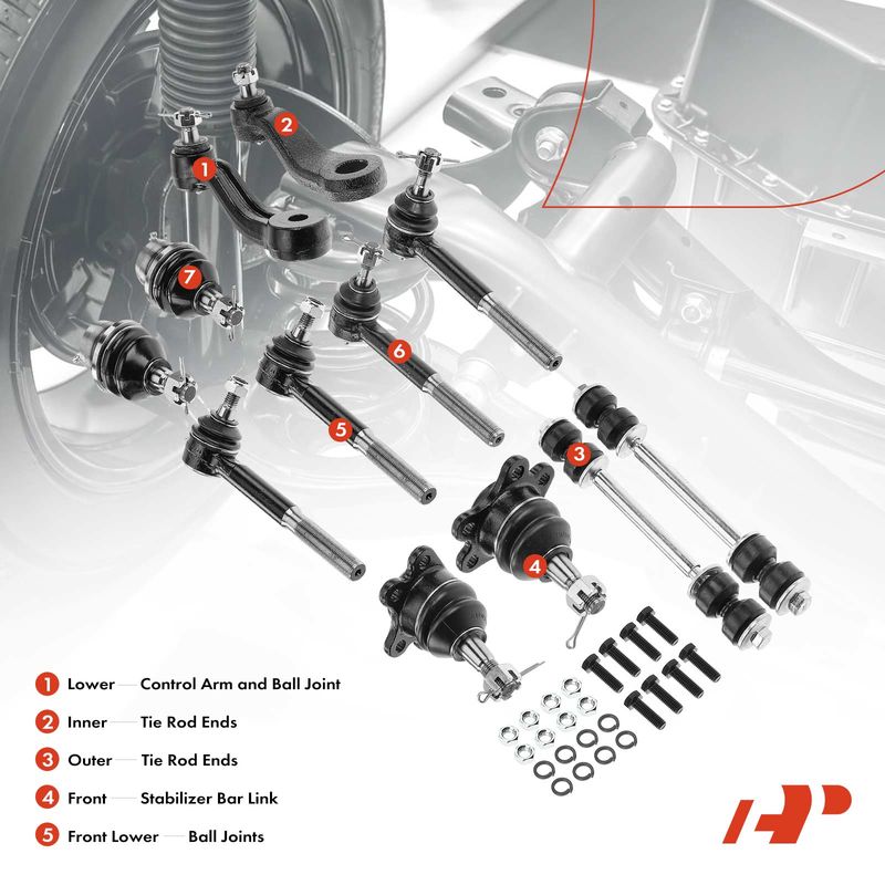 12x Front Control Arm & Bar End Link & Tie Rod End & Ball Joint for Cadillac GMC