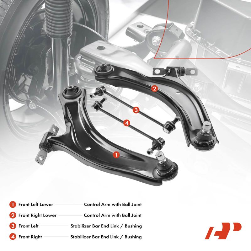 4x Front Control Arm with Ball Joint & Sway Bars for Nissan Rogue L4 2.5L